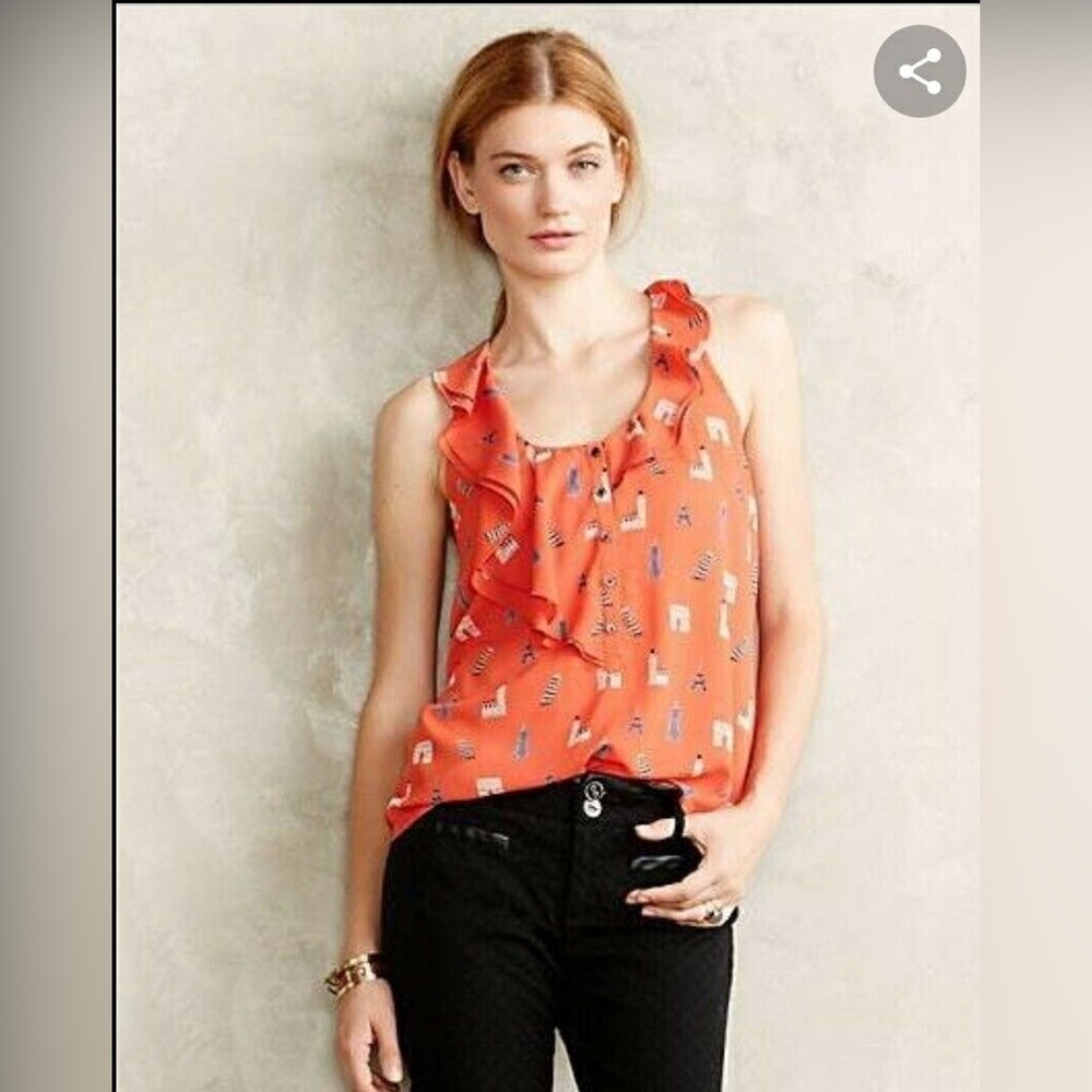 Anthropologie MAEVE Auriele Eiffel Tower Orange Tank Size 4 EUC